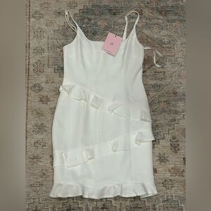 Hello Molly NWT strappy WHITE RUFFLE FITTED DRESS lined polyester Sz XS